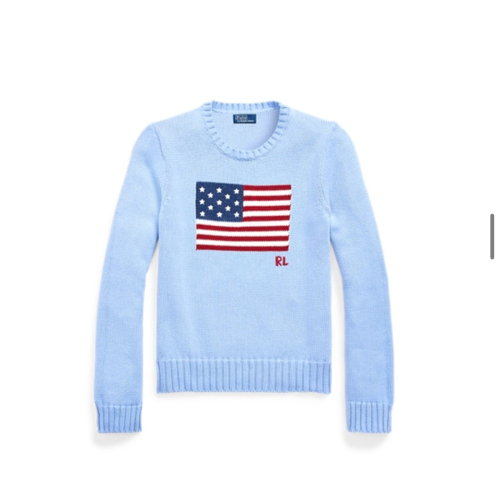 Ralph Lauren “Chambray Blue” Flag Cotton Crewneck Sweater
